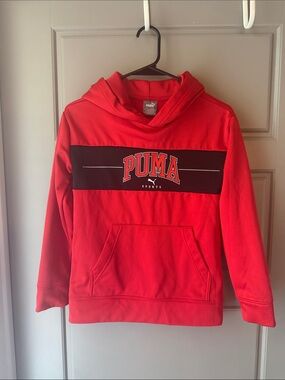 Puma Red Hooded Sweatshirt with Black Chest Panel
